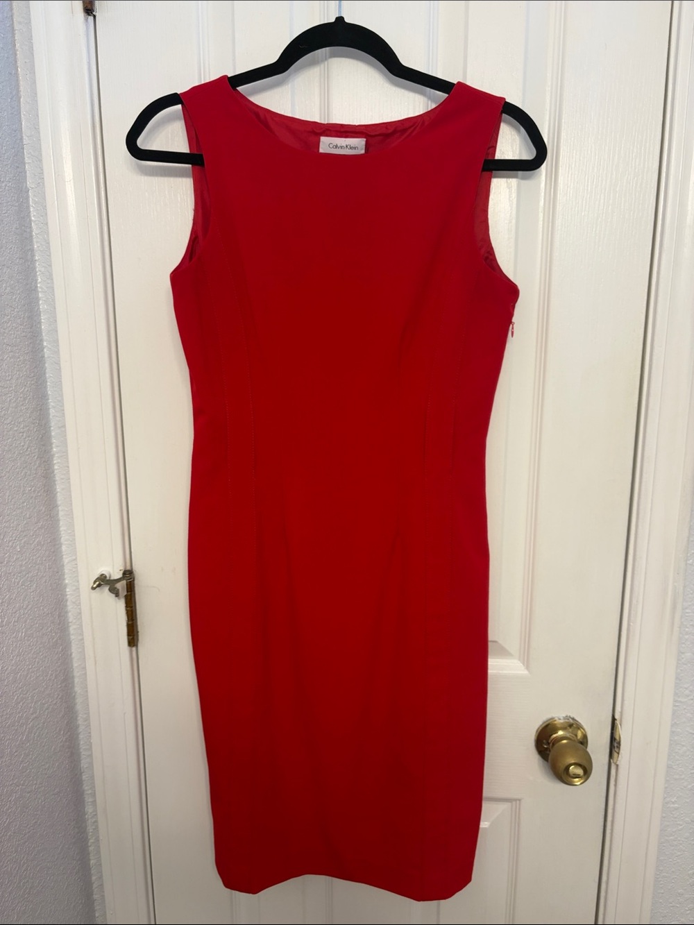 Calvin Klein Red Sleeveless Midi Sheath Dress